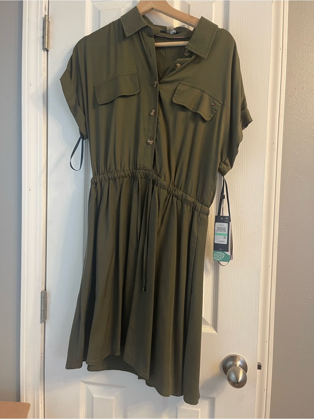 Tommy Hilfiger Olive Green Button-Front Midi Dress